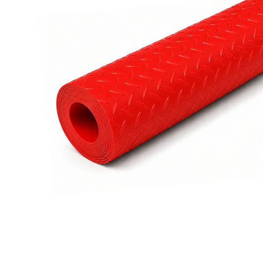 Red 2mm PVC Rubber Checker Flooring Roll 2m Wide | Garage, Workshop & Van Floor Covering